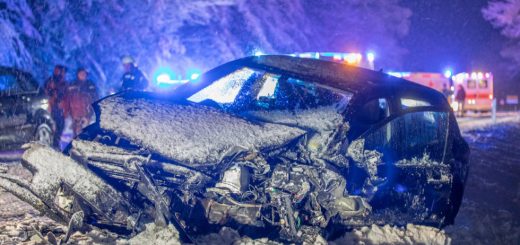 Viel Schnee und glatte Straßen: Baum verursacht Verkehrsunfall (Bild: Ralph Goppelt)