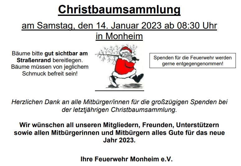 Information zur Christbaumsammlung am 14.01.2023.